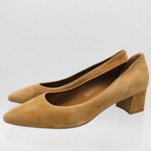 Aquatalia Tan Suede Women’s Low Block Heel Pumps